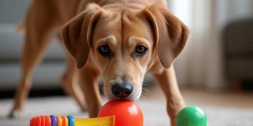 Dog playing enrichment game indoors