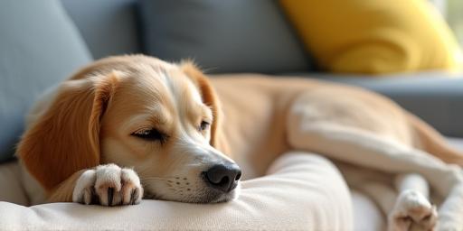 Dog relaxing in boarding suite