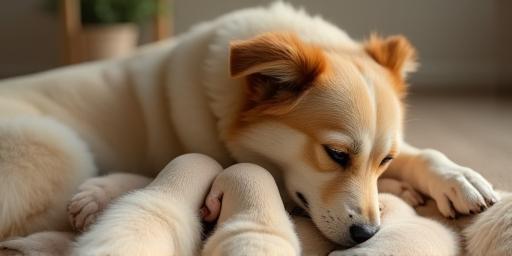 Mother dog with puppies
