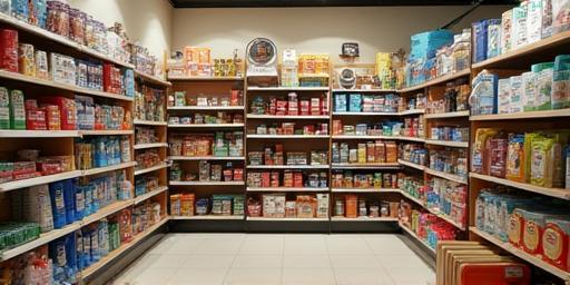 Retail store shelves with pet supplies