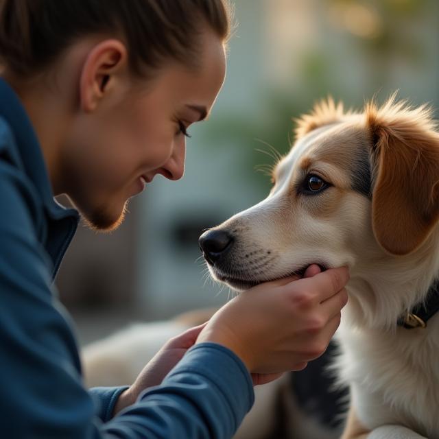 Trainer working with dog using positive reinforcement